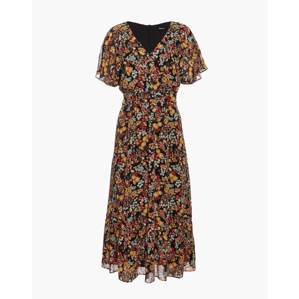 MADEWELL Dolman-Sleeve Ruffle-Hem Midi Dress in Flower Garden Size 4